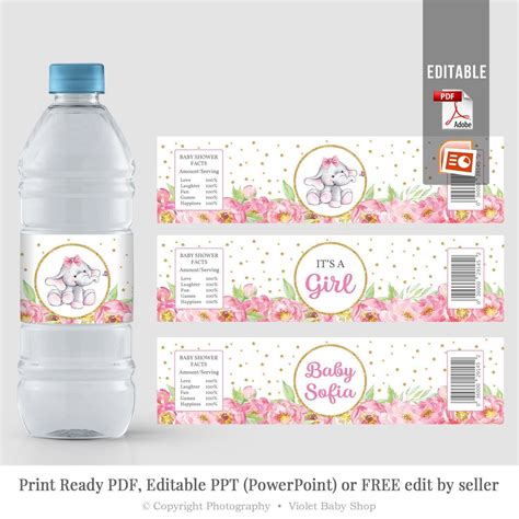girl baby shower water bottle labels free template